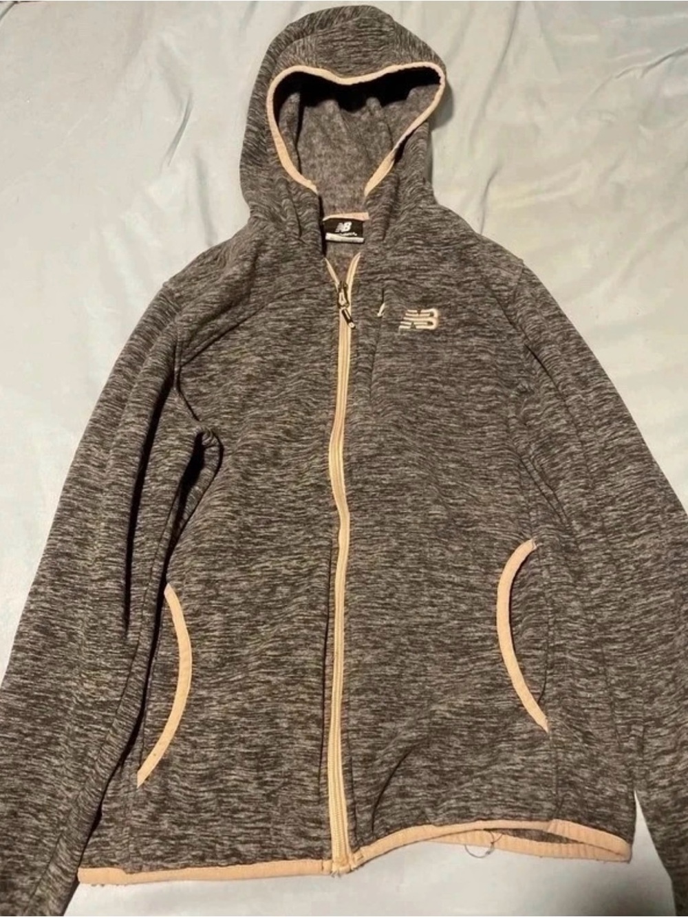 New Balance Kids Grey Heather Zip-Up Hoodie with Cream Trim